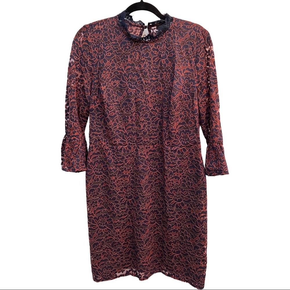Topshop Rust & Navy Open Back Lace Dress